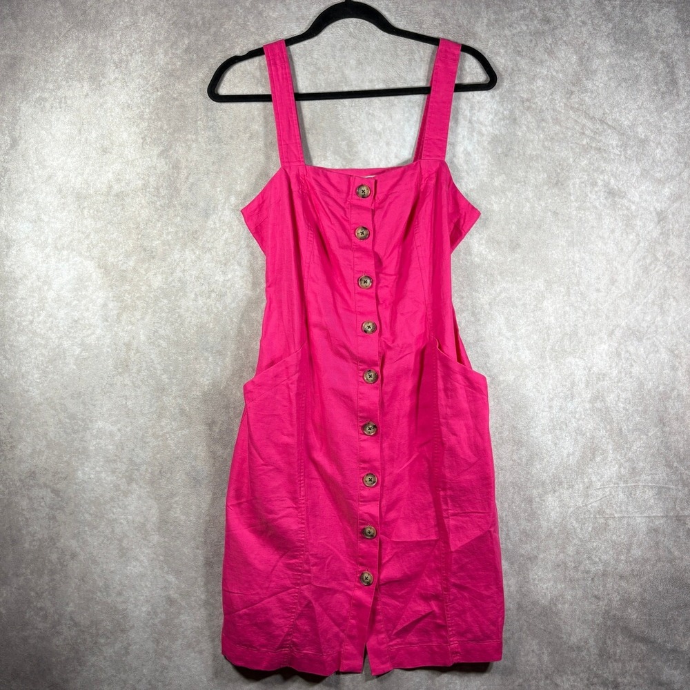 Loft Dress Women Size 6 Pink Linen Blend Sleeveless Button Front Travel Date NWT